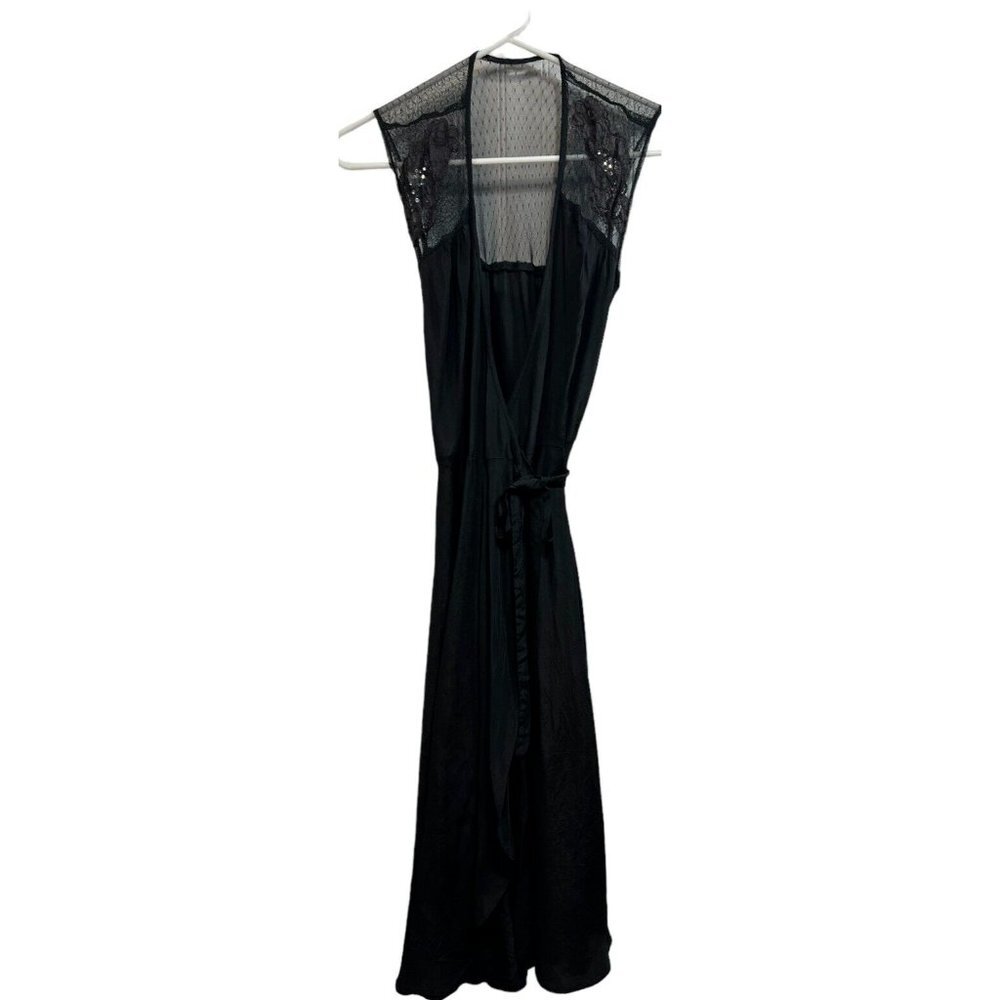 Vtg 70's Young Edwardian Elegant Goth Black Mesh Embellished Wrap Dress 5 HTF